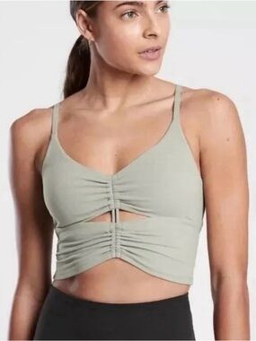Athleta Longline Cinched Cropped Bra top | Sage Green